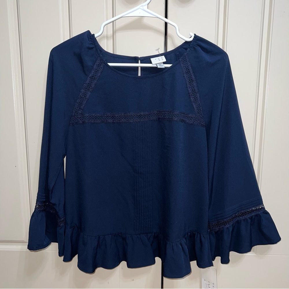 NWT A New Day Xavier Navy Blue Long Sleeve Blouse Size X Small - Picture 12 of 12